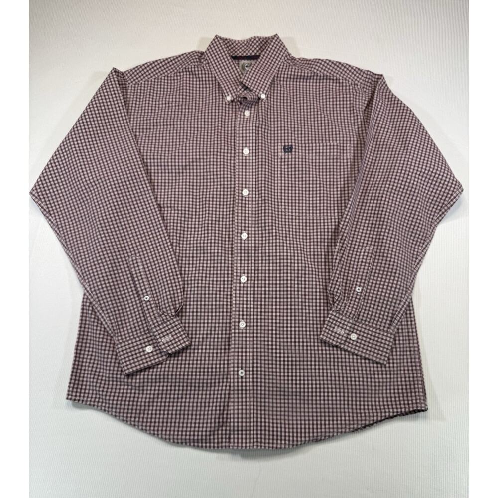 Cinch Button Down Shirt Mens Medium Red Plaid Long Sleeve Cotton